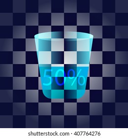 transparent cup filled 50% percent