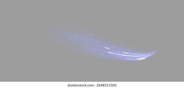 Feixes de luz curvos transparentes com elegante espiral azul brilhante no fundo escuro. Use para IU futurista, animações de vórtice, partículas dinâmicas ou movimento de luz mística em vídeos ou ilustrações.