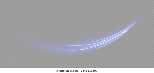 Feixes de luz curvos transparentes com elegante espiral azul brilhante no fundo escuro. Use para IU futurista, animações de vórtice, partículas dinâmicas ou movimento de luz mística em vídeos ou ilustrações.