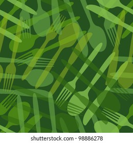 transparent cutlery green seamless pattern