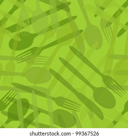 transparent cutlery light green seamless pattern
