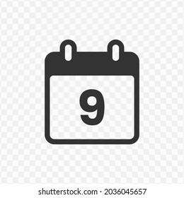 Icono de Fecha transparente png, ilustración vectorial del icono Día 9 en color oscuro y fondo transparente(png)