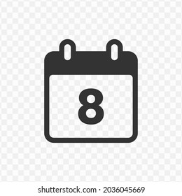 Transparent Date icon png, vector illustration of Day 8 icon in dark color and transparent background(png)