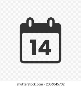 Transparent Date icon png, vector illustration of Day 14 icon in dark color and transparent background(png)