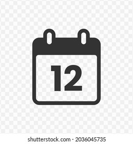 Transparent Date icon png, vector illustration of Day 12 icon in dark color and transparent background(png)