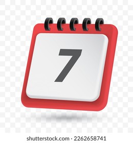 Transparent Date icon png, vector illustration of Day 7  icon in 3D color and transparent background(PNG).