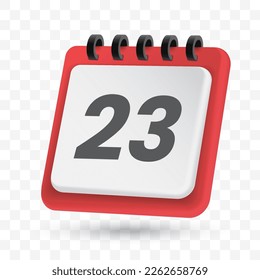 Transparent Date icon png, vector illustration of Day 23 icon in 3D color and transparent background(PNG).
