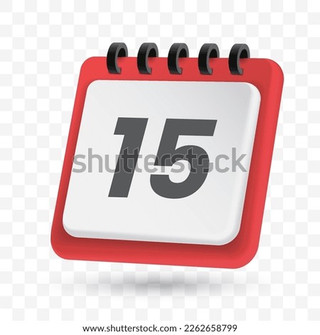 Transparent Date icon png, vector illustration of Day 15 icon in 3D color and transparent background(PNG).