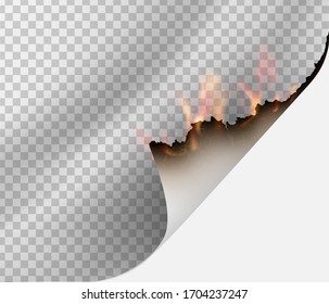 transparent design, burning template of a torn paper on fire