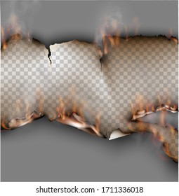 transparent design burning templates torn paper with fire