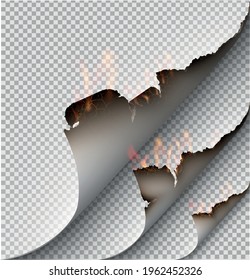 transparent design burning templates torn paper with fire