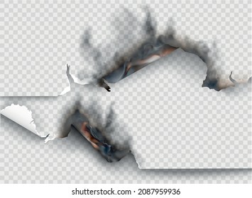 transparent design burning templates torn paper with ripped hole. Vector illustration