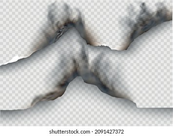 transparent design burning templates torn paper with ripped hole. Vector illustration