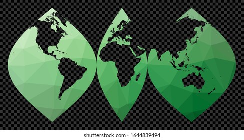 Transparent digital world map. Interrupted Sinusoidal projection. Polygonal map of the world on transparent background. Stencil shape geometric globe. Elegant vector illustration.