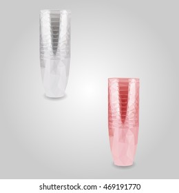 Transparent disposable plastic cups, pile stack high resolution flat triangle polygon vector eps10