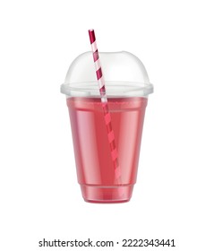 Transparent disposable plastic glass composition with isolated image of beverage container on blank background vector illustration