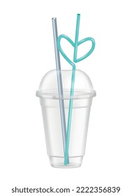 Transparent disposable plastic glass composition with isolated image of beverage container on blank background vector illustration