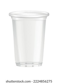 Transparent disposable plastic glass composition with isolated image of beverage container on blank background vector illustration