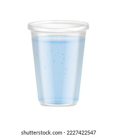 Transparent disposable plastic glass composition with isolated image of beverage container on blank background vector illustration