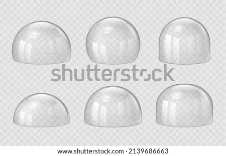 Transparent domes. Exhibition display transparent spherical cases decent vector 3d realistic souvenirs