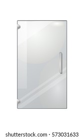 Transparent door isolated on white background. Vector illustration of isolated clear glass door with long doorhandle. Mock up decorative object of shops, boutiques for entrance and exit