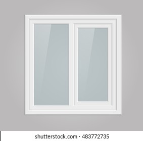 Transparent double metal plastic window in gray wall