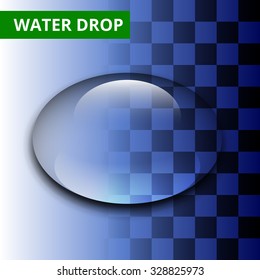 Transparent drop with shadow and reflection, vector illustration