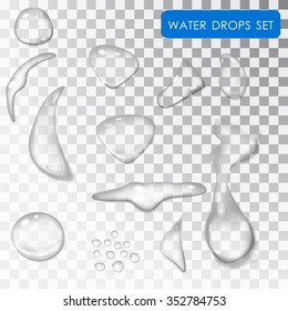 Transparent drop of water. Drip water. Rain. Droplets of dew on a transparent background isolated