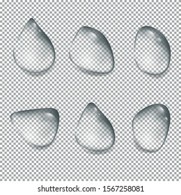 Transparent drops of water or rain drawn in vector eps. Different and beautiful.