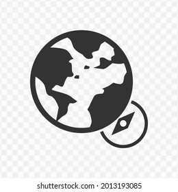 Transparent earth compass icon png, vector illustration of earth and  compass icon in dark color and transparent background(png)