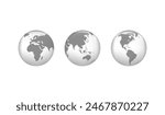 Transparent Earth globes set. Europe, Asia, America globe map. Earth globe icons. Vector illustration.