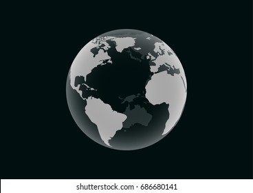 Transparent Earth Model On Dark Green Background