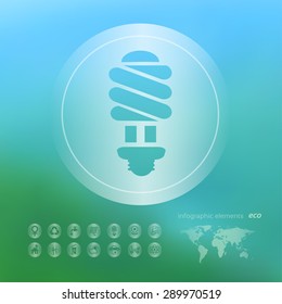 Transparent ecology  icon on the blurred  background. Light bulb.  Vector illustration
