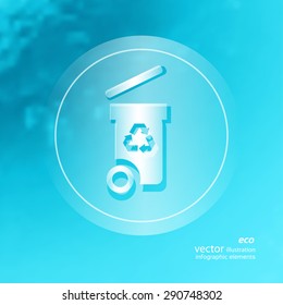 Transparent ecology  icon on the blurred  background. Trash box.  Vector illustration