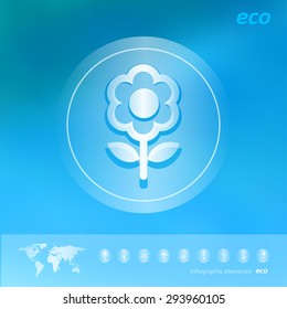 Transparent ecology  icon on the blurred  background. Flower.  Vector illustration