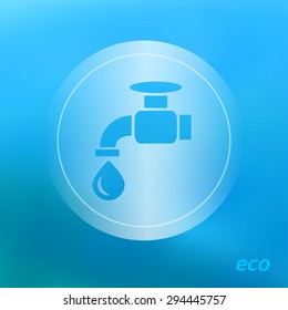 Transparent ecology  icon on the blurred  background.  Water Tap. Vector illustration