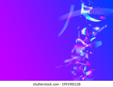 Transparent Effect. Glamour Art. Laser Design. Unicorn Foil. Blue Retro Sparkles. Light Texture. Neon Confetti. Shiny Vaporwave Serpentine. Violet Transparent Effect