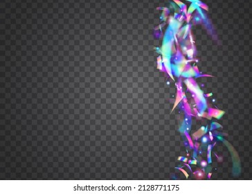 Transparent Effect. Party Abstract Template. Crystal Art. Bokeh Confetti. Pink Laser Tinsel. Retro Flare. Cristal Background. Glitter Foil. Purple Transparent Effect