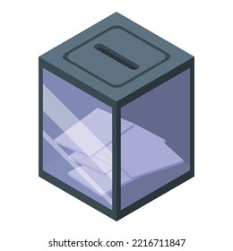 Transparente Wahlbox Icon isometrische Vektorgrafik. Menschlicher Prozess. Kartenkandidat