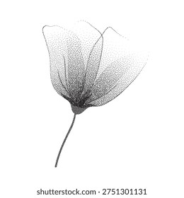 Transparent elegant flower in pointillism stipple effect.Gentle rose bud with subtle spray texture.Fragile floral element with dainty aesthetic for minimal prints,posters,branding,invitations.