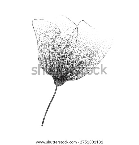 Transparent elegant flower in pointillism stipple effect.Gentle rose bud with subtle spray texture.Fragile floral element with dainty aesthetic for minimal prints,posters,branding,invitations.