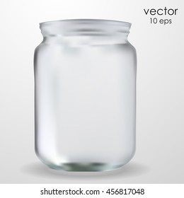 Transparent empty glass jar on a gray background. Isolated vector realistic object. 10 eps. 
