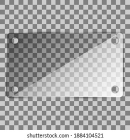 Transparent empty glass name plate for door.Vector illustration.