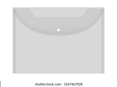 Transparent Empty Plastic Envelope Folder With Snap Button Closure, Realistic Vector Mockup. Clear File Case, Template.