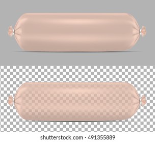 Transparent empty plastic packaging for sausage and food.