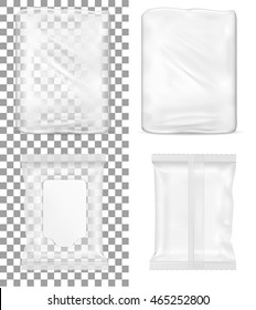 Transparent empty plastic packaging and wet wipes package with flap for toilet paper and cosmetics.