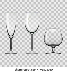 Transparent Empty Wine, Champagne And Cognac Glass Isolated On White. EPS10 Vector