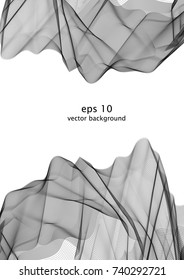 Transparent fabric on a white background. Beautiful cover in black and white. 
Delicate background with transparent waves. 