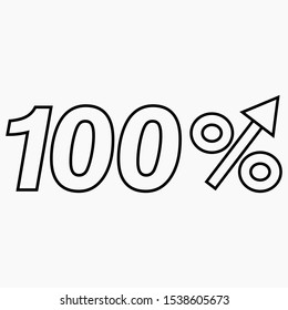 The transparent figure is 100  percent increase. Price increase icon.  Sales. Profit growth. Increase revolutions. The increase in interest in the bank. Quality improvement. Icon of internet shops.