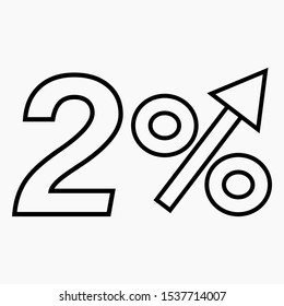 The transparent figure is 2 percent increase. Price increase icon. Sales. Profit growth. Increase revolutions. The increase in interest in the bank. Quality improvement. Icon of internet shops. Vector